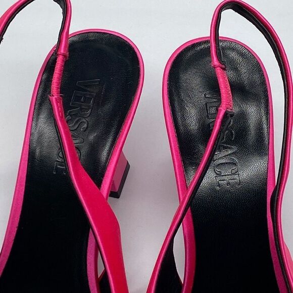 Versace La Medusa Embellished Silk Blend Slingback Pump size 37.5 - Picture 3 of 14